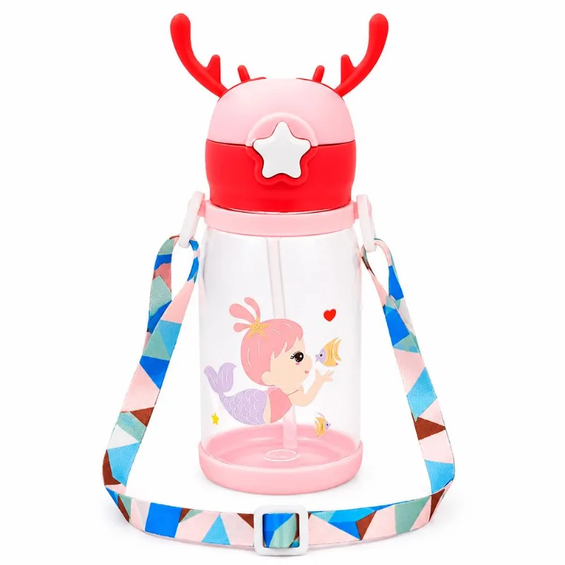 Garrafa Infantil C/ Canudo 550ml em Plástico Interponte-Rosa
