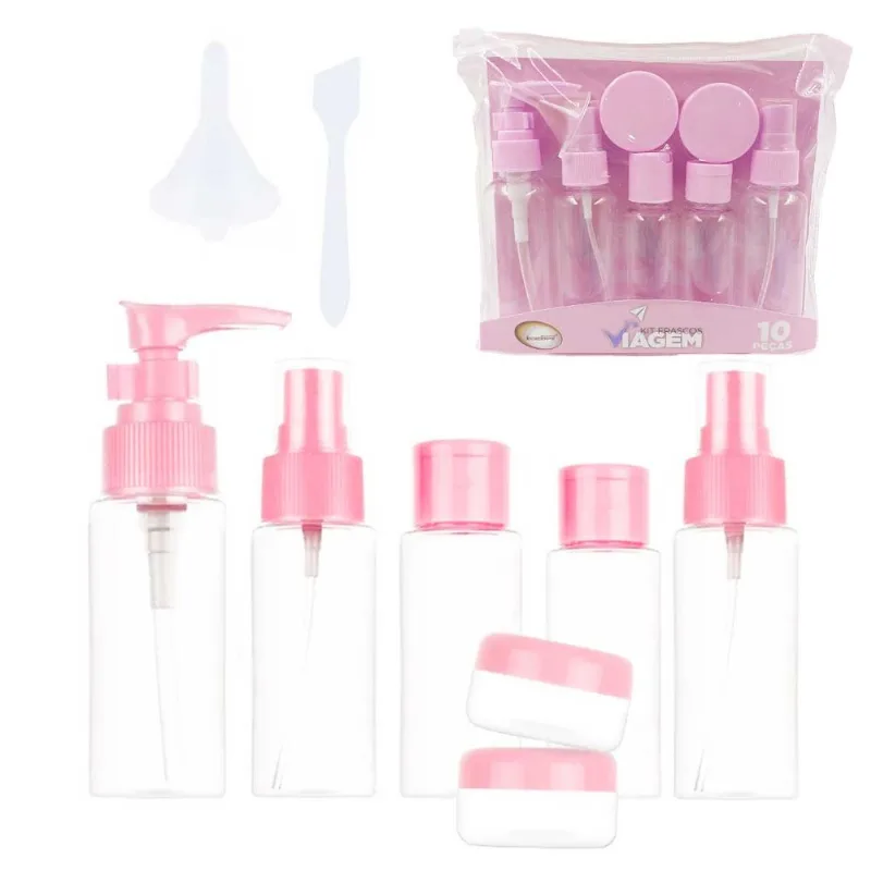 Kit P/ Viagem 10 Peças 19x15cm em Plástico Interponte-Rosa