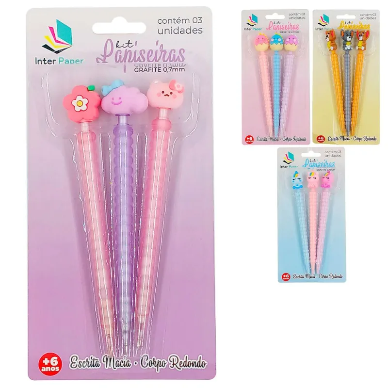 Kit Lapiseira Divertida 0.7mm 3 Peças em Plástico Interponte