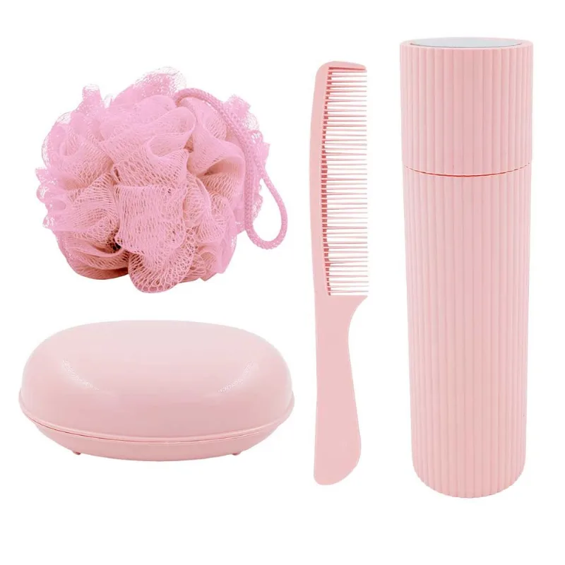 Kit Viagem C/ Nécessaire 5 Peças em Plástico Interponte-Rosa