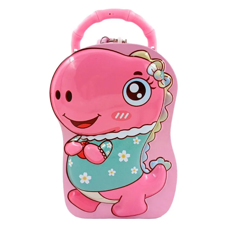Cofre Dinossauro C/ Cadeado 11,8cm em Metal Interponte-Rosa