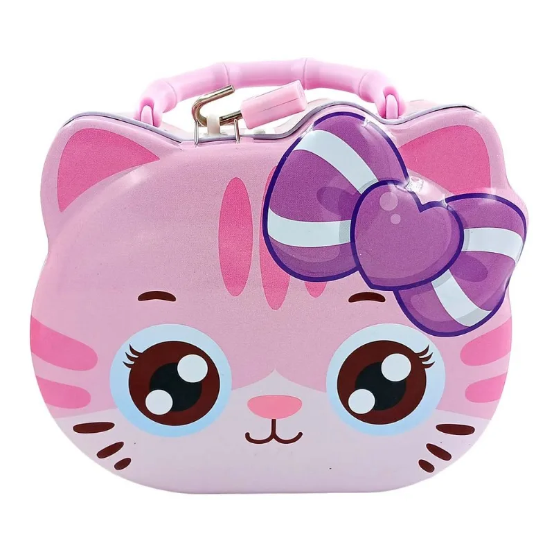 Cofre Gatinho C/ Cadeado 14,5cm em Metal Interponte-Rosa Claro