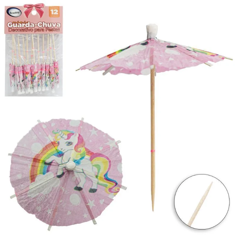 Palito Bambu Guarda Chuva Decorativo Frutas 12 Pecas 10cm
