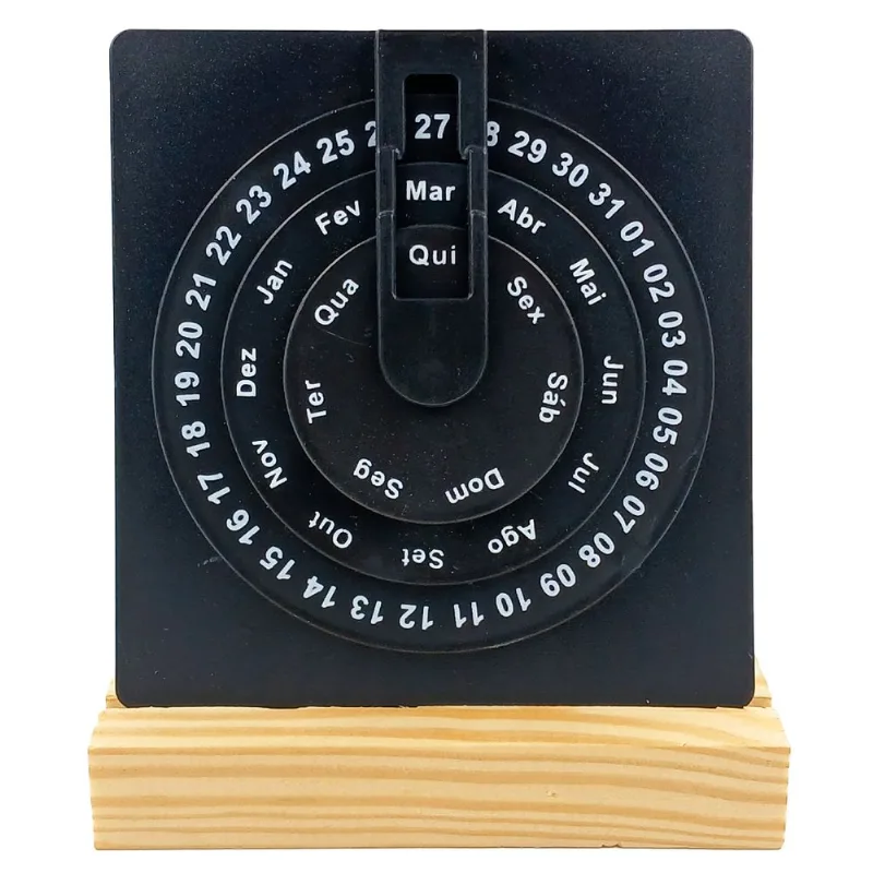 Calendário Giratório Decorativo 16cm em Plástico Interponte-Preto