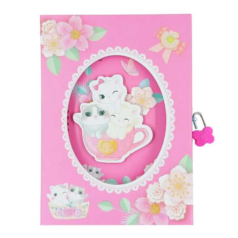 Diário Gatinho C/ Cadeado 17,6x11cm em Papel Interponte-Pink
