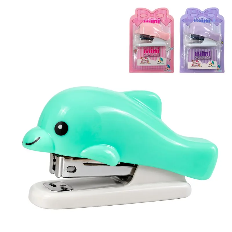 Mini Grampeador Golfinho C/ Grampos 6x3cm em Plástico Interponte