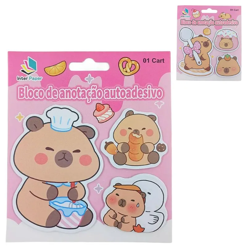 Bloco de Anotação Capivara Autoadesivo 12x14cm em Papel Interponte-Rosa sortido