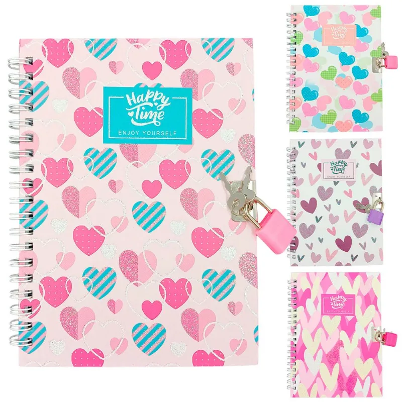 Diário Coração C/ Cadeado 11,2x17,4cm em Papel Interponte-Pink
