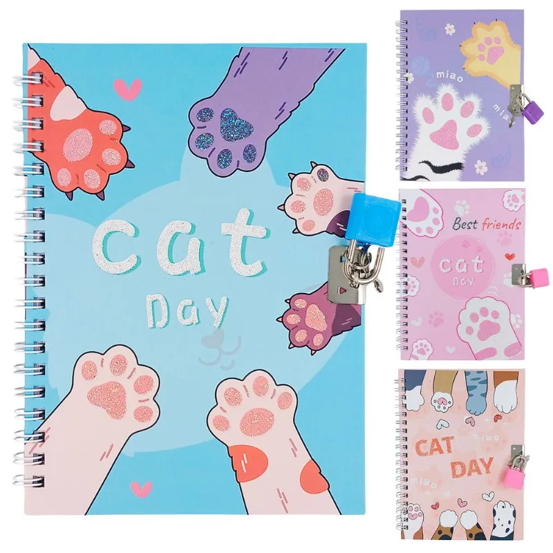 Diário Gatinho C/ Cadeado 11,2x17,4cm em Papel Interponte