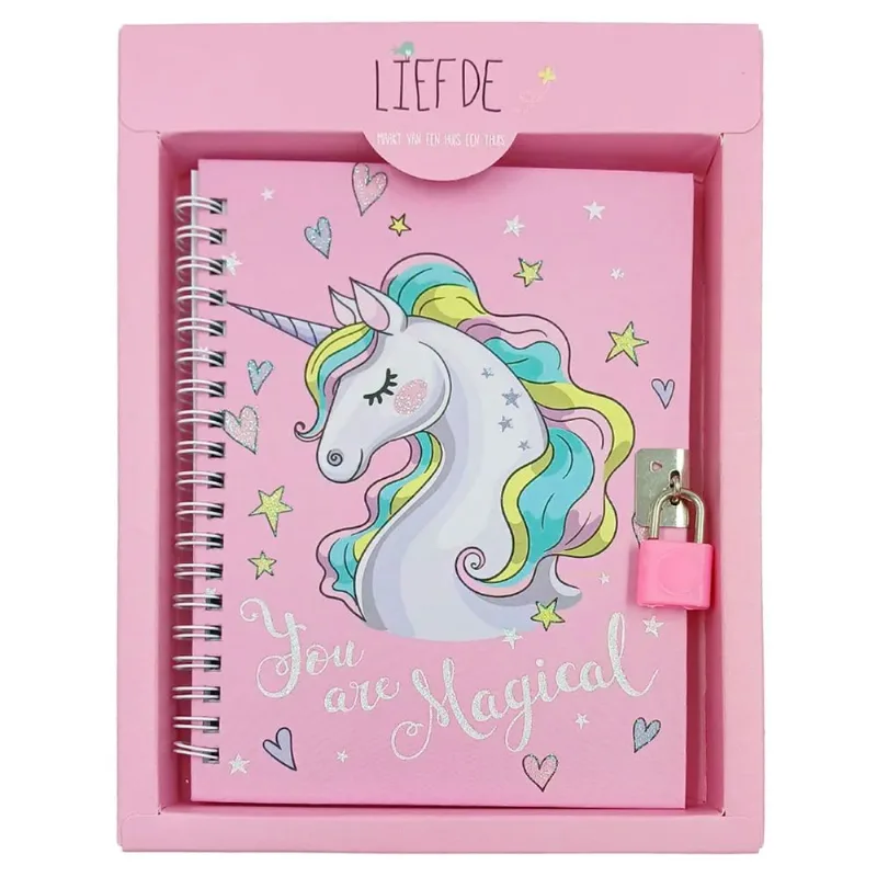 Diário Unicórnio C/ Cadeado 17,4x11,2cm em Papel Interponte-Rosa
