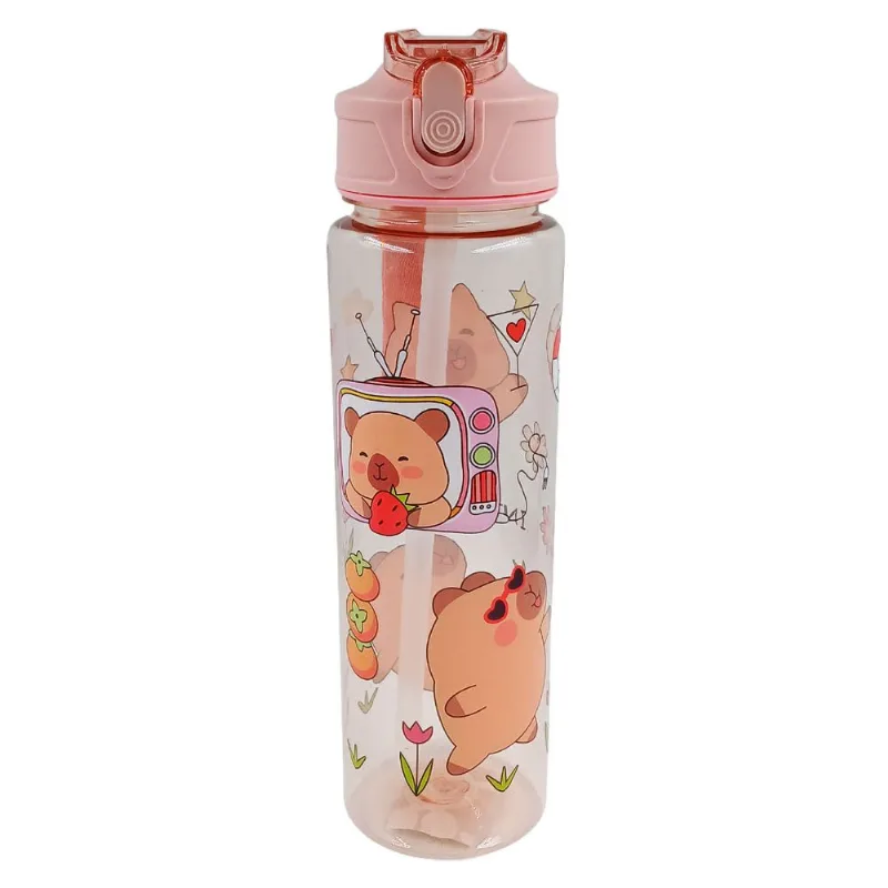 Garrafa Capivara C/ Alça 800ml em Plástico Interponte- Rosa