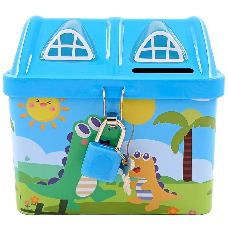 Cofrinho Dinossauro C/ Cadeado 9x11cm em Metal Interponte-Modelo 1 Dinossauro Verde