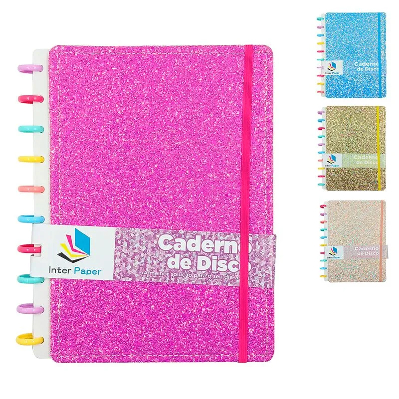 Caderno Disco Glitter 18,5x25,5cm 80 Folhas Interponte-Cores sortidas