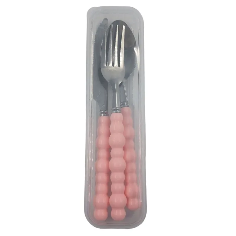 Jogo de Talheres C/ Estojo Bubbles 3 Peças em Aço Inox Interponte-Rosa