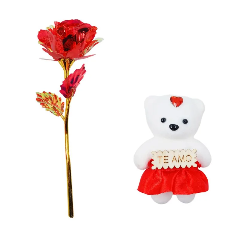 Rosa Decorativa C/ Urso 28x7x7cm em Plástico Amigold-Vermelho