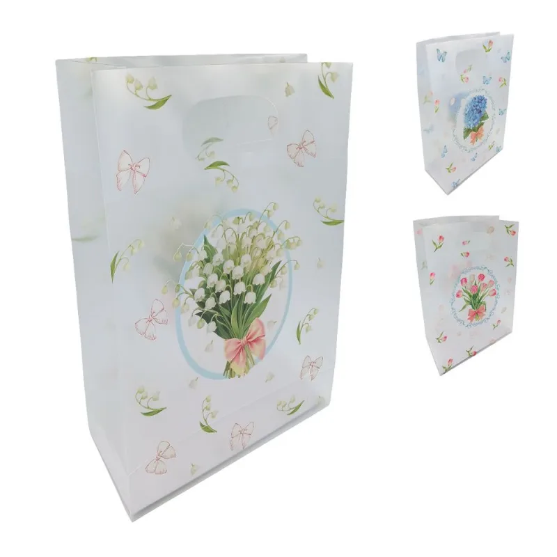 Sacola P/ Presente Floral 35x24cm em Plastico Inter Ponte