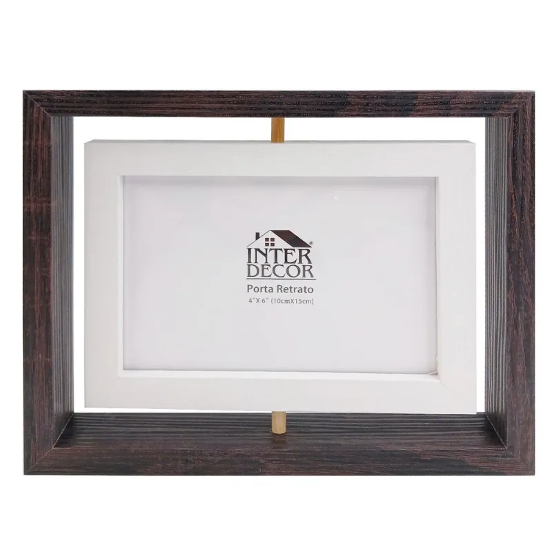 Porta Retrato Duplo Giratório 15x10cm em MDF Interponte-Marrom