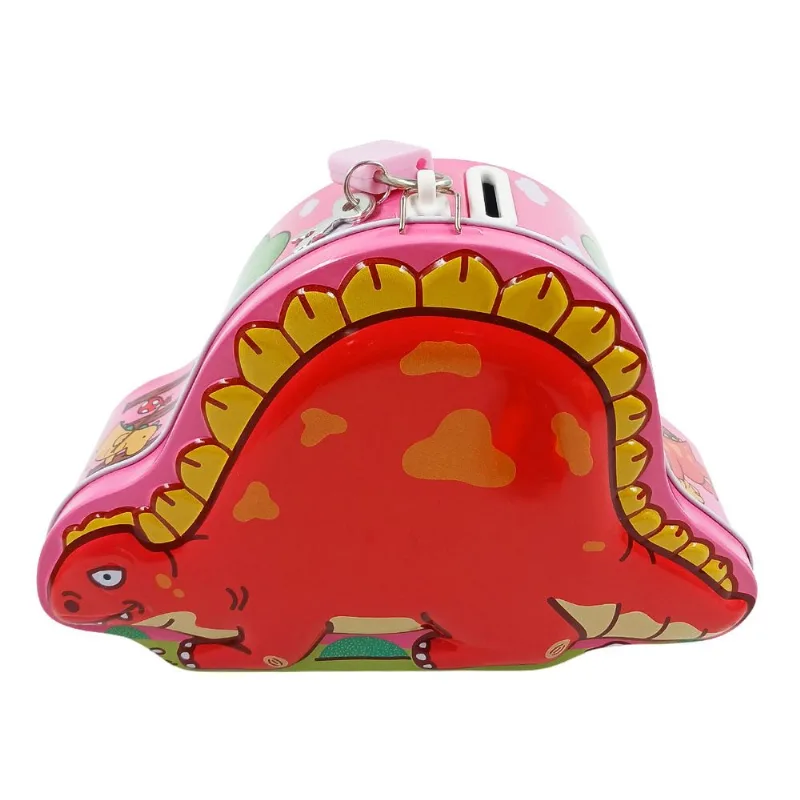 Cofre Dinossauro 17x11,5cm em Metal Interponte-Rosa C/Vermelho