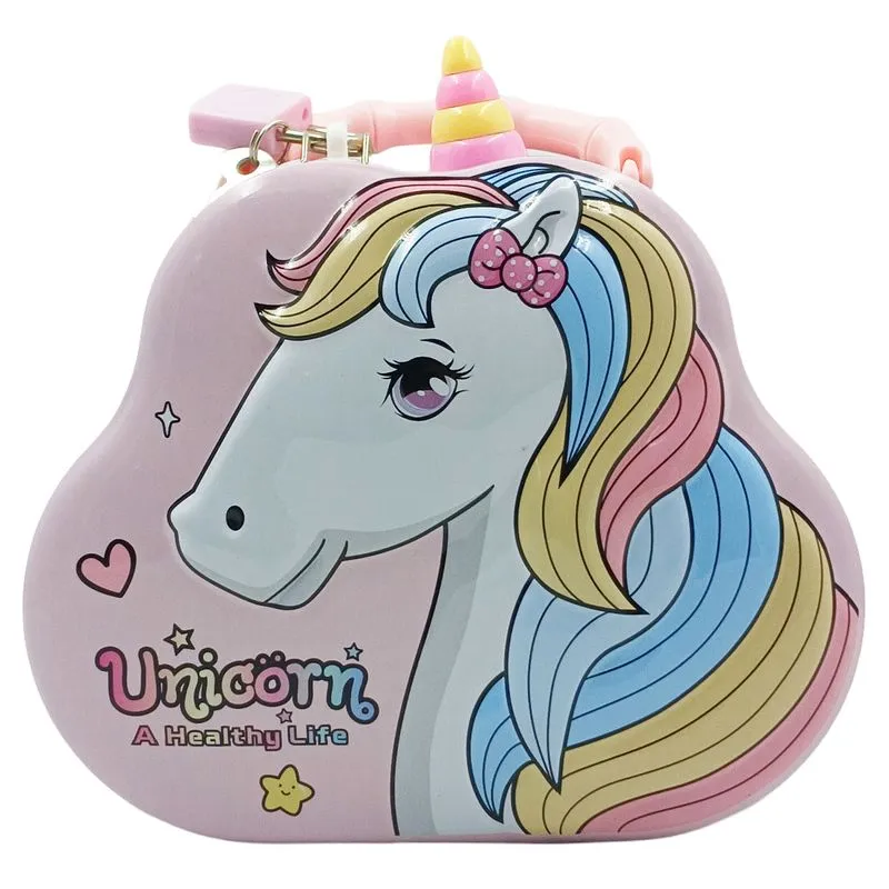 Cofre Unicornio 13x16cm Decorativo em Metal Interponte-Rosa