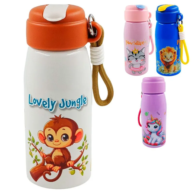 Garrafa Infantil Bichinhos C/ Alça 580ml em Aço Inox Inter Ponte - SORTIDOS