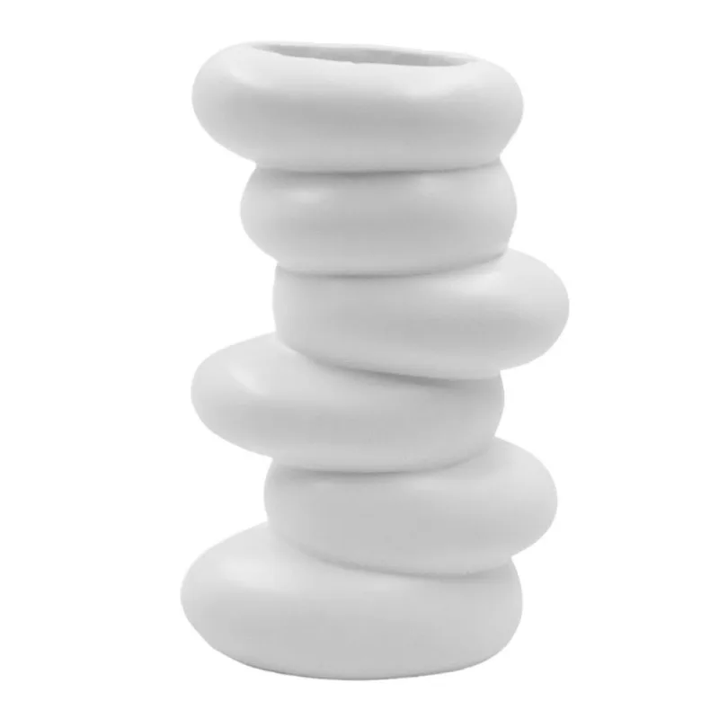 Vaso Decorativo Torre de Pedra 12,5x6,5cm em Porcelana Interponte-Branco