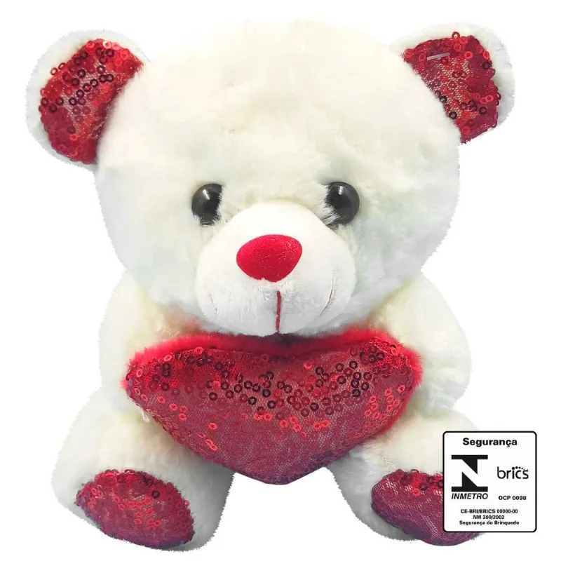 Urso De Pelúcia Love 18x13cm em Poliéster Interponte-Coração