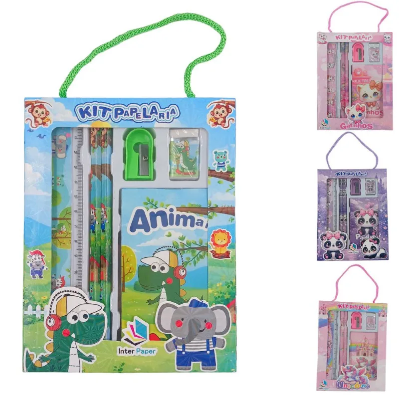 Kit Papelaria Divertido 6 Peças 14x18cm em Plástico Interponte - Sortido