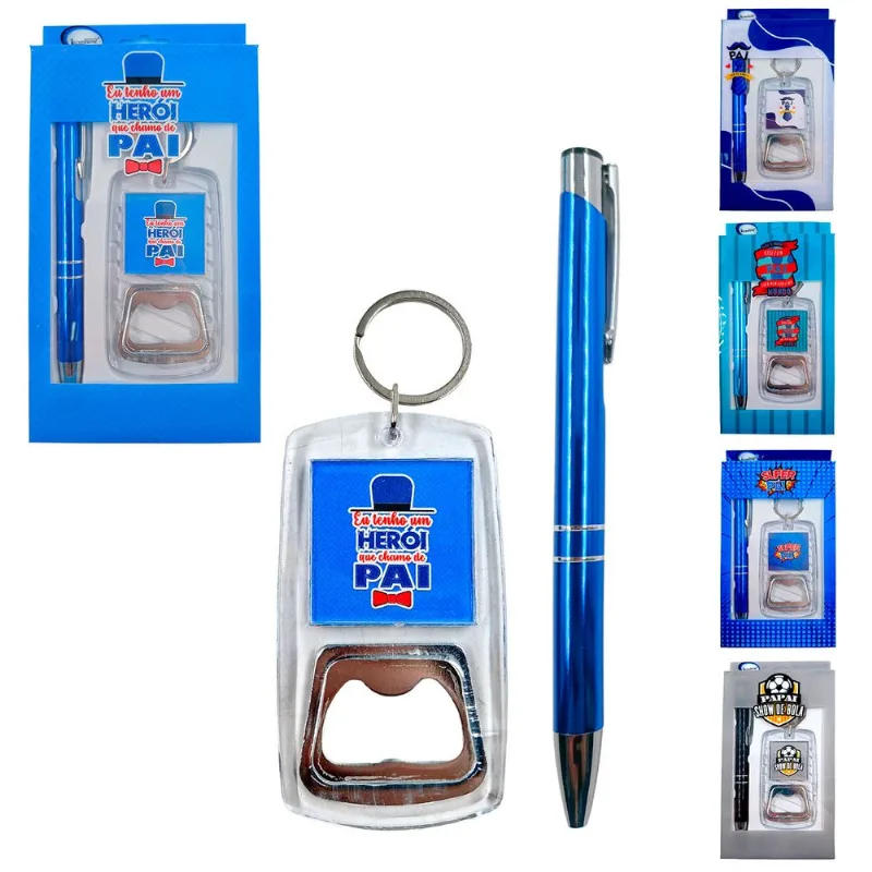 Kit Chaveiro e Caneta Dia dos Pais 16cm em Metal Interponte- Sortidos