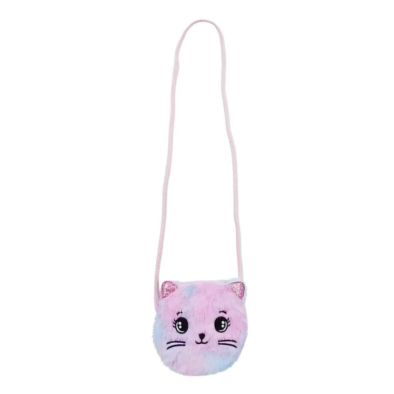 Bolsa de Pelúcia Infantil 14x13cm em Poliéster Interponte-Gato Colorido