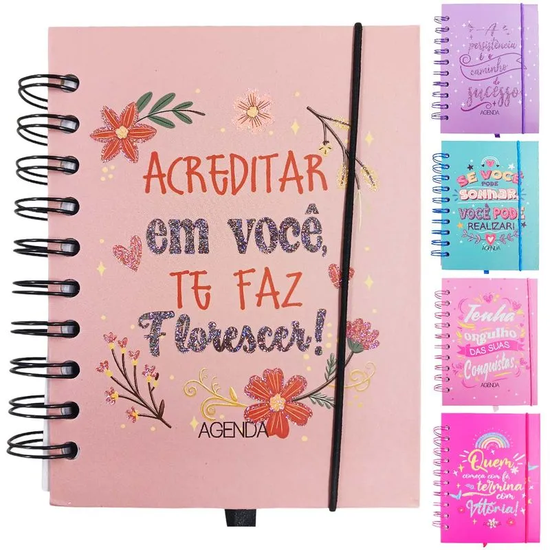 Agenda C/ Frases 10,4x14,2cm 160 Folhas em Papel Interponte-Modelos Sortidos