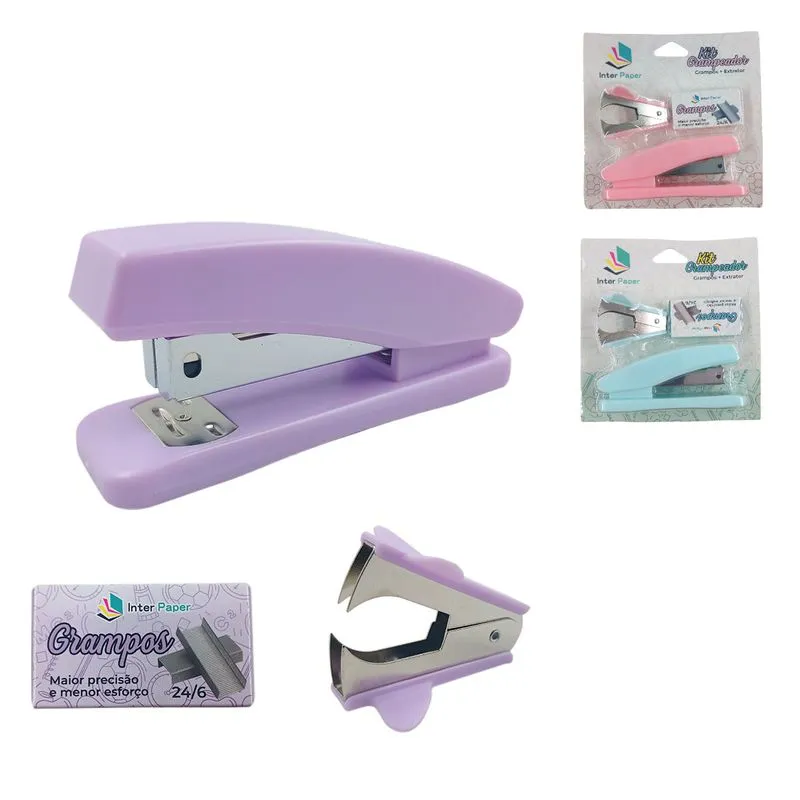 Kit Grampeador C/ Refil 400 e um Extrator em Plástico Interponte-Cores Sortidas