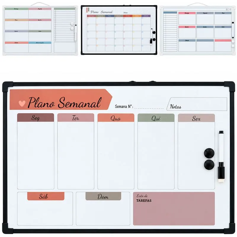 Quadro Planner Semanal 35x50cm em Plástico Interponte-Cores sortidas