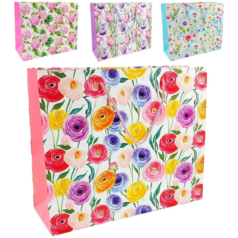 Sacola P/ Presente Flores 32x11x26cm em Papel Interponte