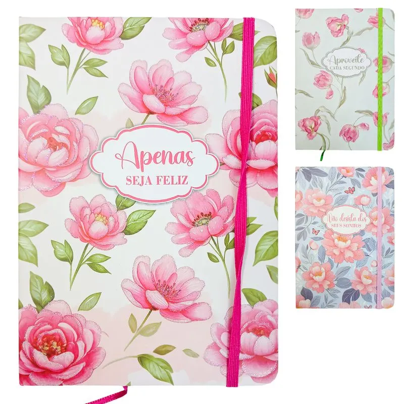 Agenda Flowers 13,7x20,3cm 80 Folhas em Papel Interponte-Modelos Sortidos
