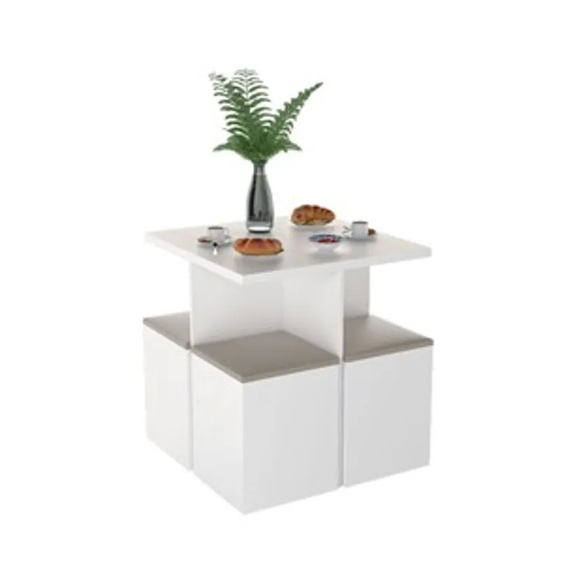 Conjutno p/ Sala de Jantar c/ Mesa e 4 Banquetas Branco e Bege
