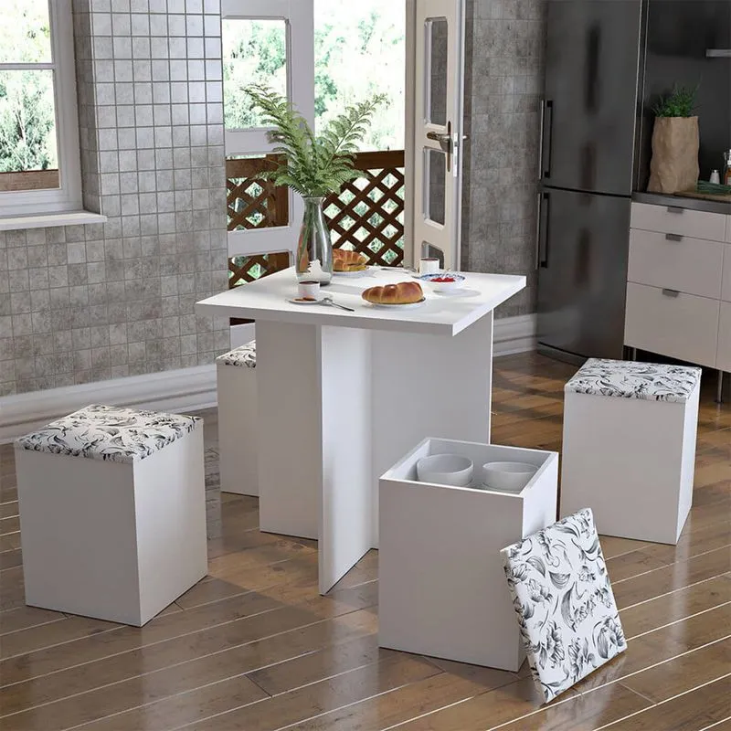 Conjunto Para Sala De Jantar Mesa 4 Banquetas Lilies Móveis