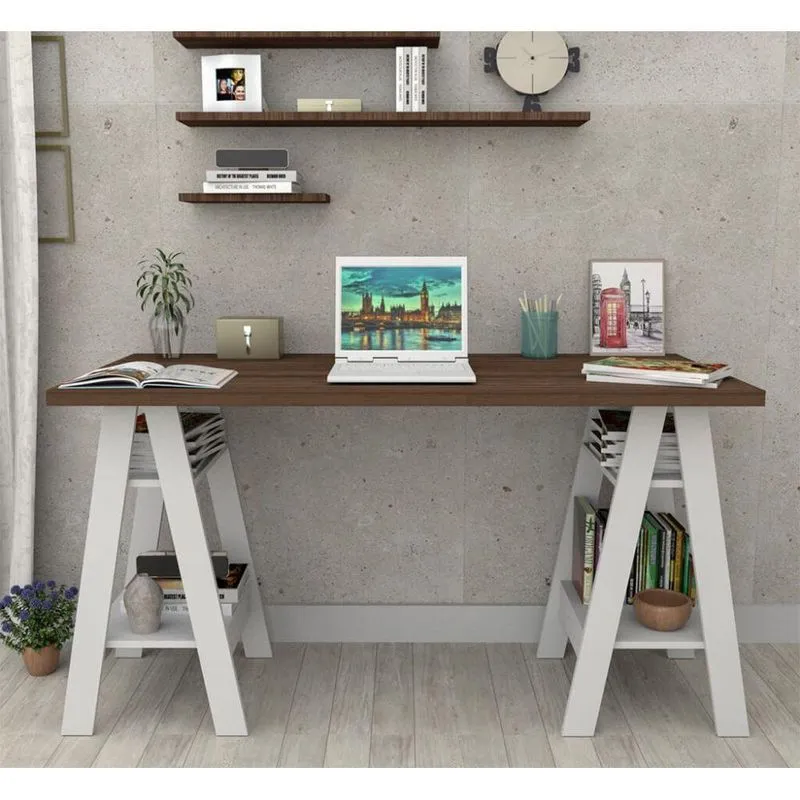 Mesa Escrivaninha Self Mdp Imbuia Branco Lilies Móveis
