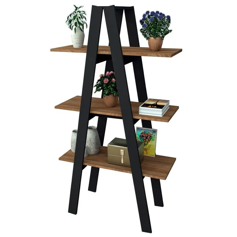 Estante Escada 3 Prateleiras Self EST 3002 Castanho/Preto - Appunto