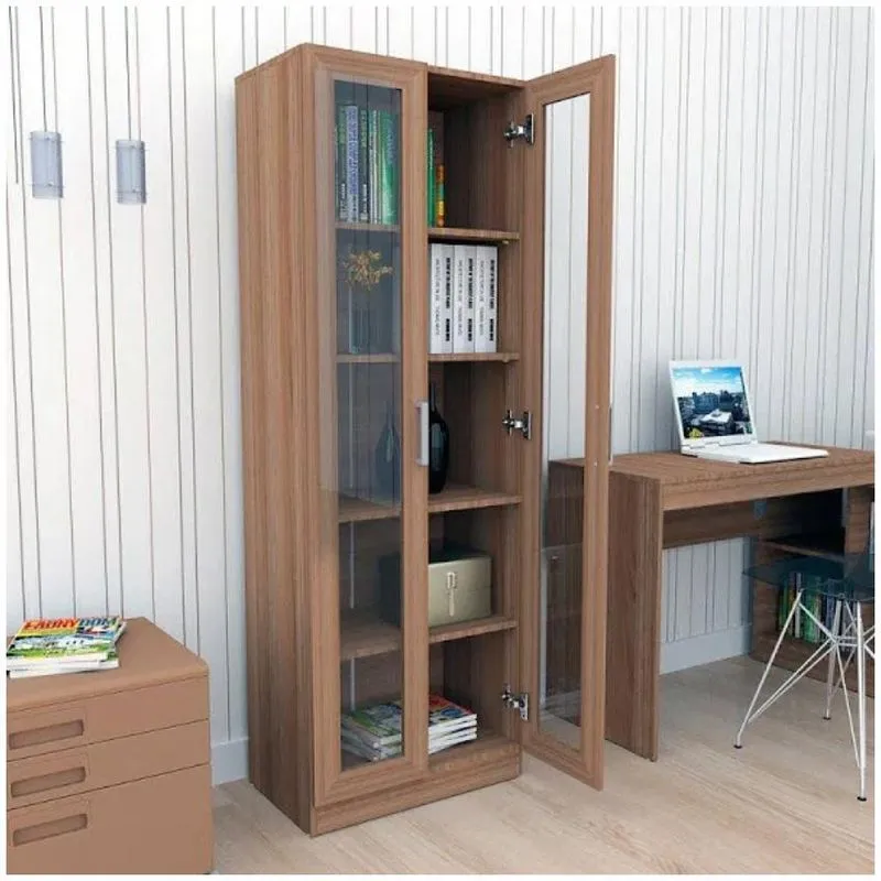 Armario Para Escritorio Com Portas De Vidro Appunto Castanho