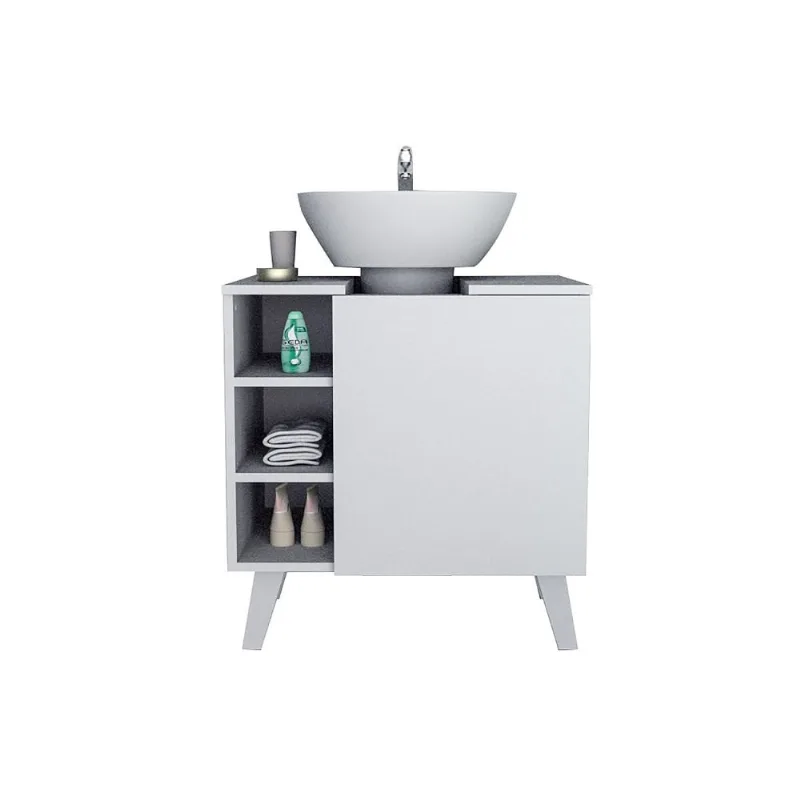 Balcão Gabinete para Banheiro 1 Porta 3 Nichos 60 cm Slim Appunto Branco