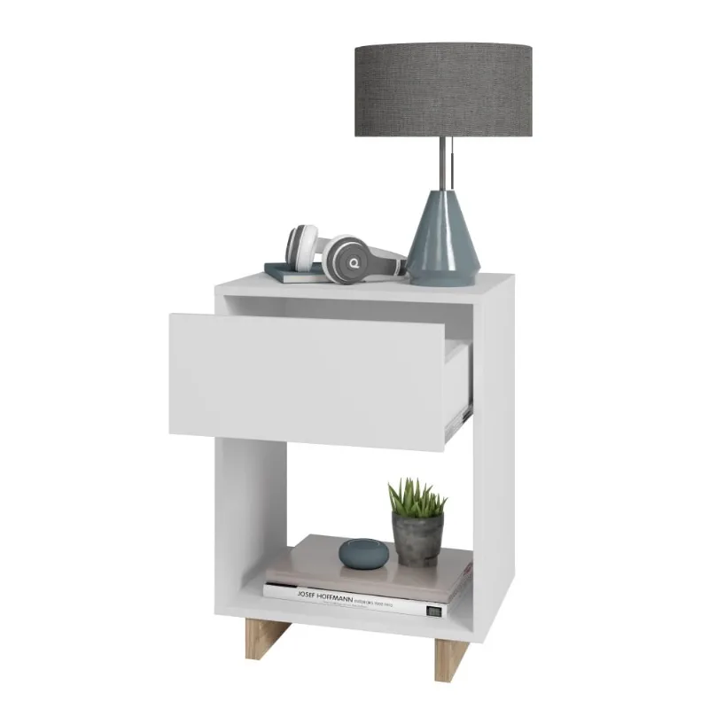 Mesa de Cabeceira Nomad 1 Gaveta Appunto Branco e Castanho