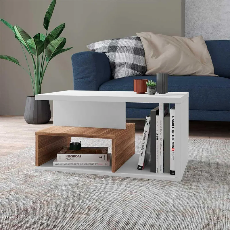 Mesa De Centro Linea Com Nicho Branco E Castanho