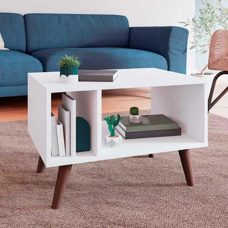 Mesa De Centro Retro Com Nichos Branco