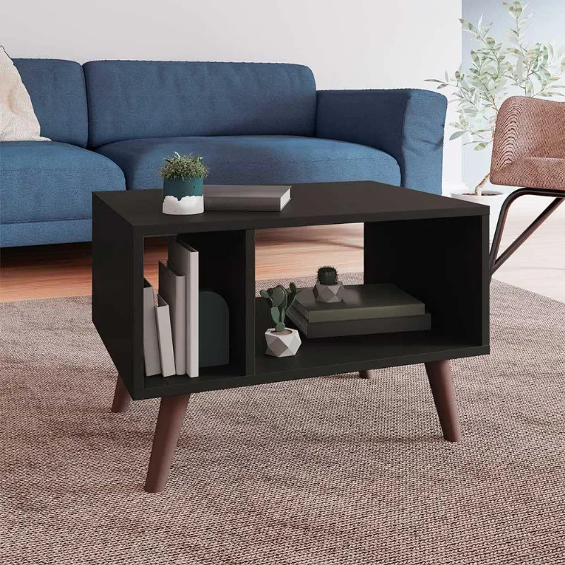 Mesa De Centro Retro Com Nichos Preto