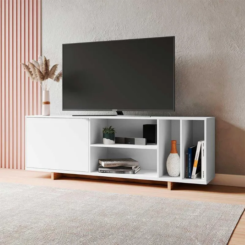 Rack Nomad Com Nichos Para Tv De Até 65" Branco E Castanho