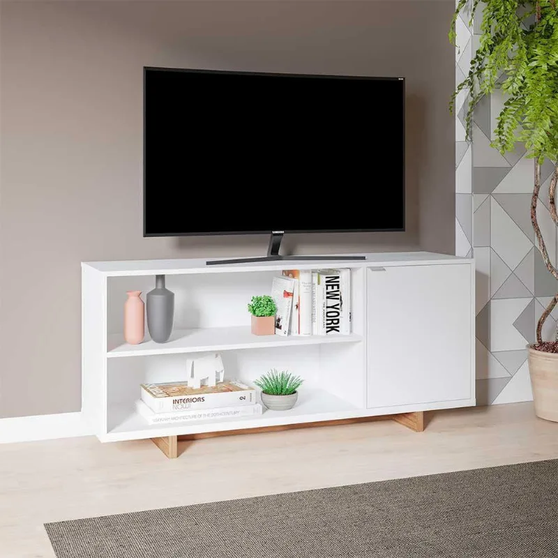Rack Nomad Com Nichos Para Tv De Até 50" Branco E Castanho