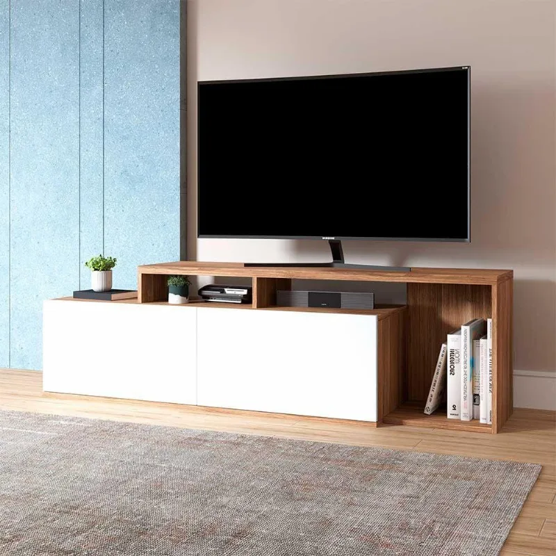 Rack Linea Com Nichos Para Tv De Até 50" Branco E Castanho
