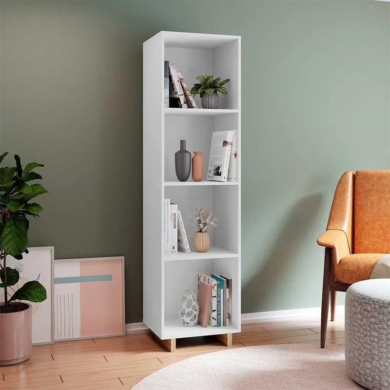 Armario Nomad Para Sala Com 3 Prateleiras Branco E Castanho