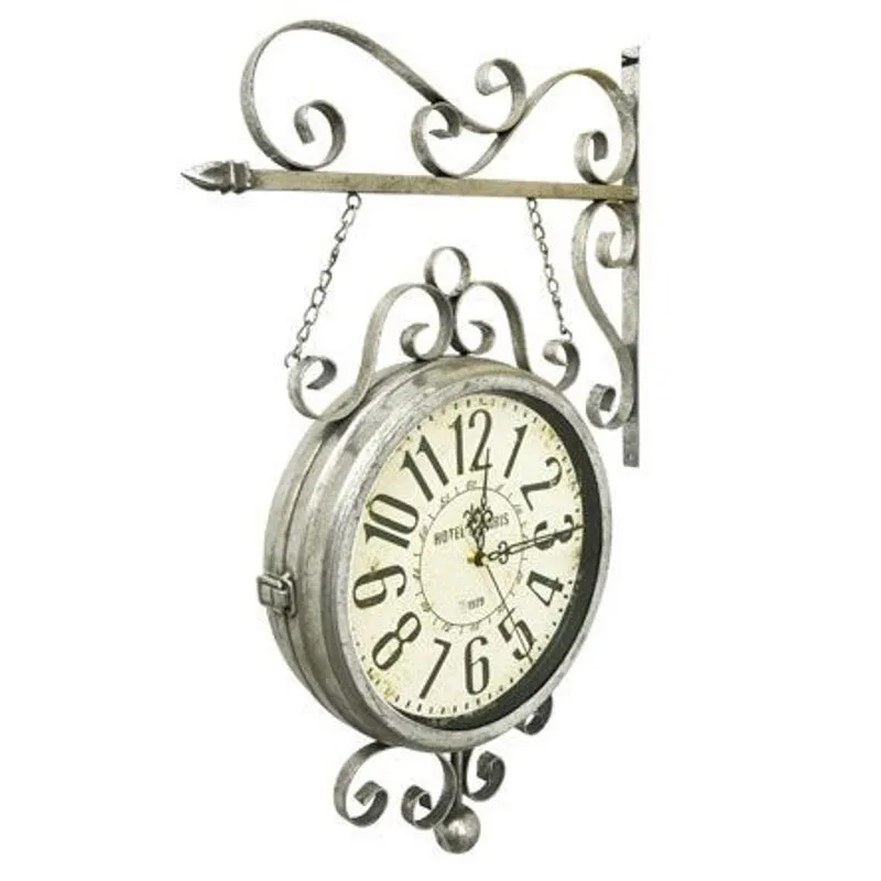Relógio De Estação Hotel Paris Prata 31 Cm