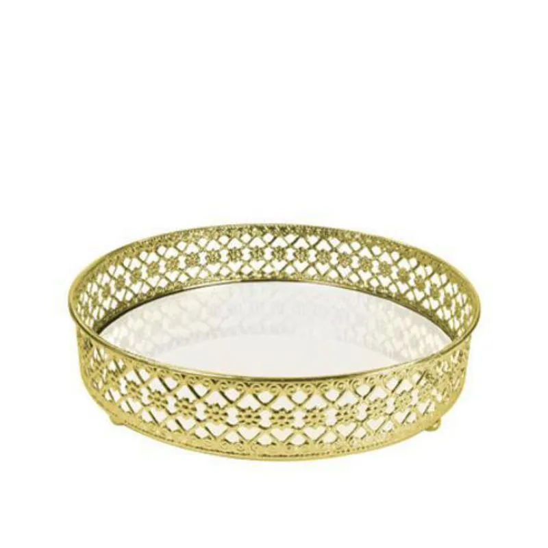Bandeja Metal Dourada Flower Espelhada 20X5 Cm